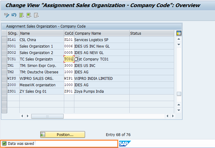 Assign sales organization to company code