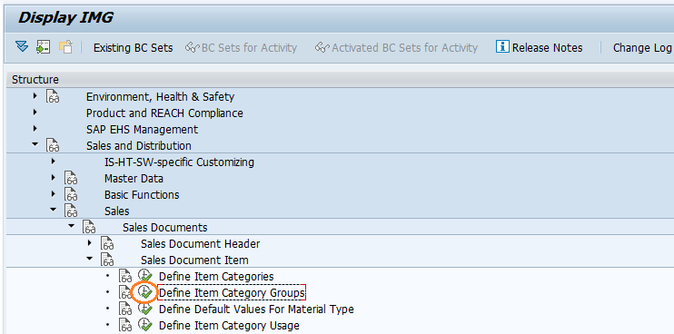 Define item category groups