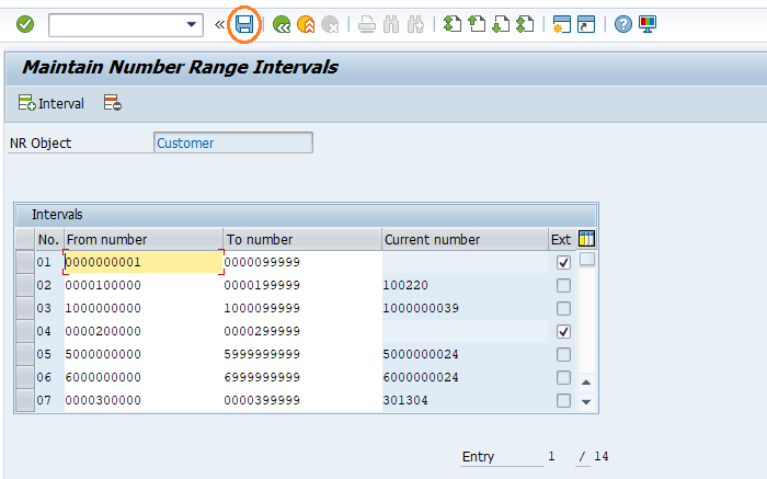 Define number ranges for Customer Account Group