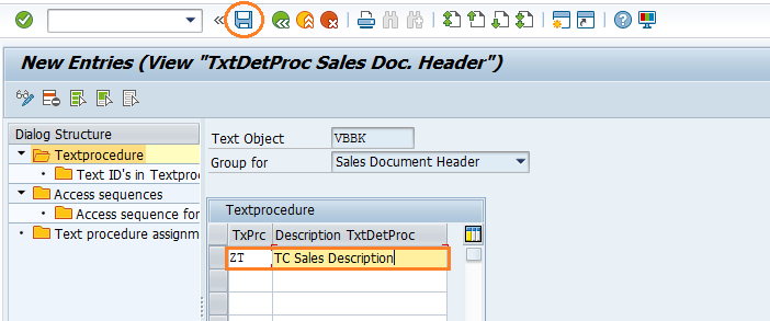 Text determination for sales document